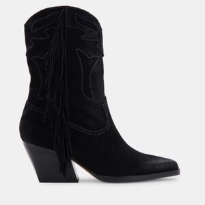 Dolce Vita Liona 6.5US Black Suede Fringe Western Ankle Boots embroidered